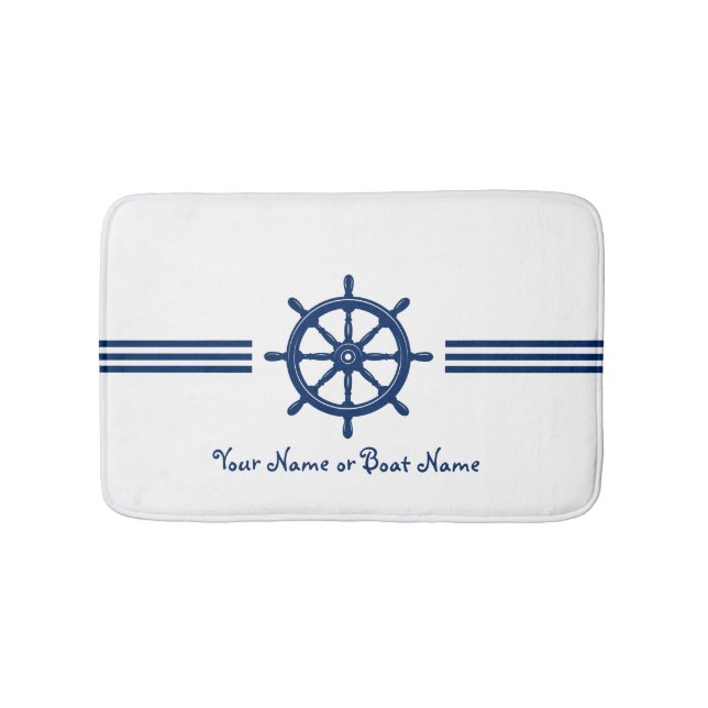 Name oder Schiff Nautical Ships Wheel Helm Navy Badematte (Vorderseite)