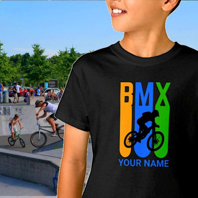 Name oder Text BMX Bike Rider Orange Blue Green hi T-Shirt (Von Creator hochgeladen)