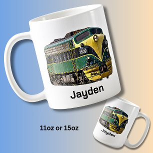 Name oder Text hinzufügen - Gelbe grüne Dieselloko Kaffeetasse
