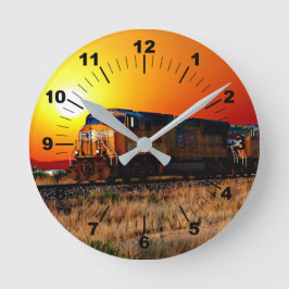Name oder Text hinzufügen: Sunset Diesel Lokomotiv Runde Wanduhr