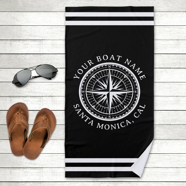 Name of your boat Nautical Compass Navy blue Strandtuch (Von Creator hochgeladen)