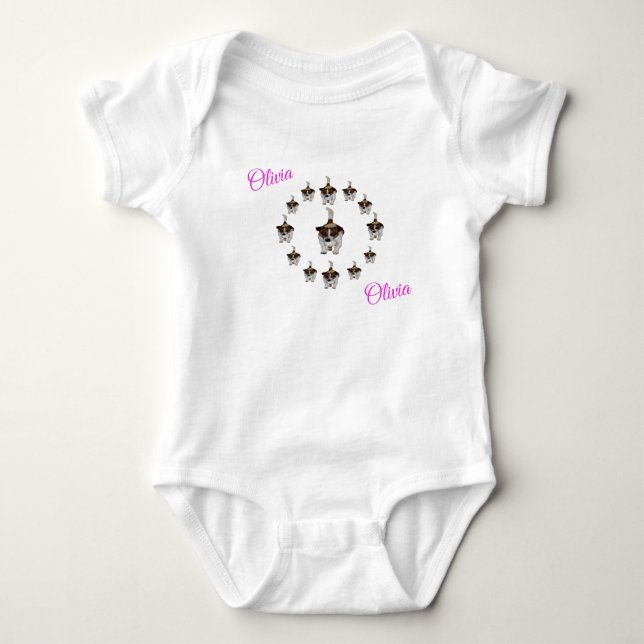 Name "Olivia" mit Fox Terrier, Baby Bodysuit Strampler (Vorderseite)