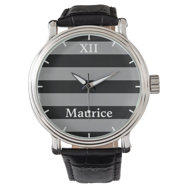 Name on Black Stripes Armbanduhr (Vorderseite)