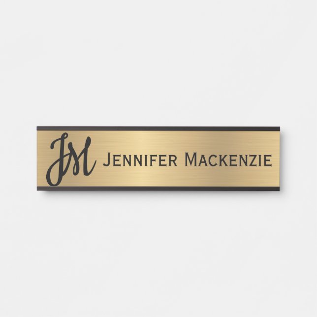 Name Only Monogram Faux Gold Office Door Sign Türschild (Vorderseite )