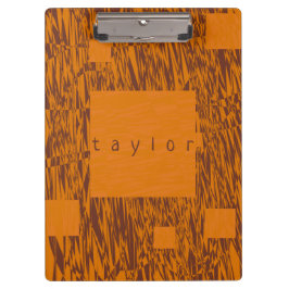 Name Orange Brown Squares Mesh Pattern Blocks Art Klemmbrett