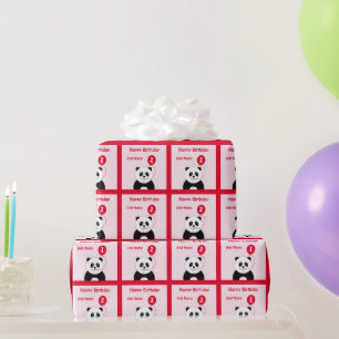 Name Panda 1 Geburtstag rot pink hinzufügen Geschenkpapier