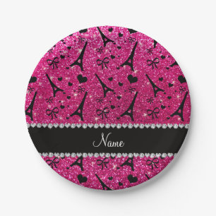 Name paris eiffel turm neon hot pink Glitzer Pappteller
