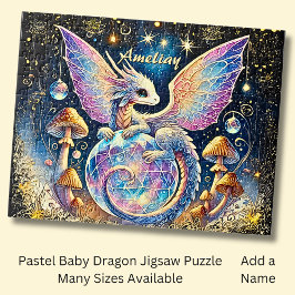 Name, Pastel-Baby-Drache Pink Blau auf Dunkel Puzzle