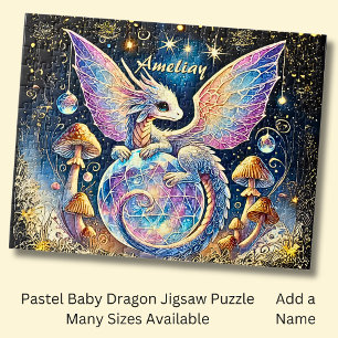 Name, Pastel-Baby-Drache Pink Blau auf Dunkel Puzzle