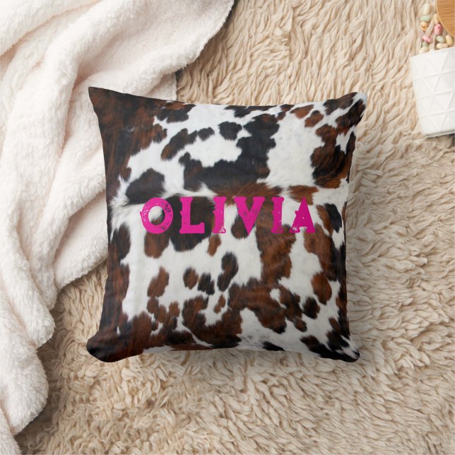 Name Patchwork Cowhide Print Western Rustikal rosa Kissen (Decke)