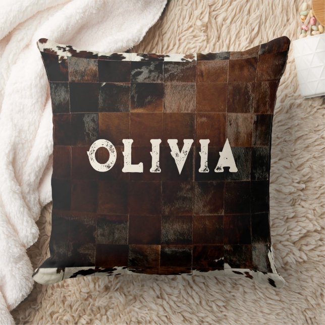 Name Patchwork Cowhide Print Western Rustikale Lan Kissen (Decke)