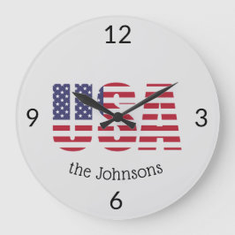 Name, Patriotic USA Flag 10.75-in Große Wanduhr