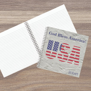 Name, Patriotic USA Flag 8.5x8.5 Notebook Notizbuch