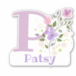 Name Patsy & Initial mit Blumendesign Aufkleber
