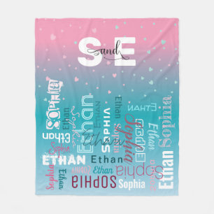 Name Pattern Typografie Pink Blue Baby Boy Girl Fleecedecke