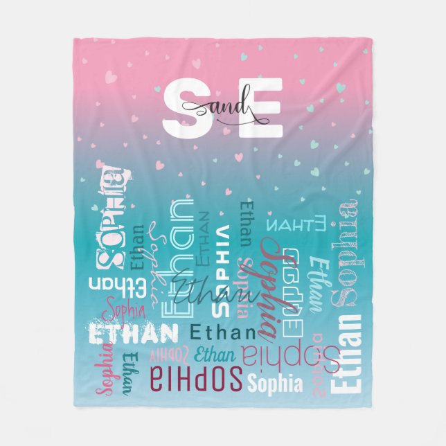 Name Pattern Typografie Pink Blue Baby Boy Girl Fleecedecke (Vorderseite)