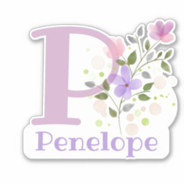 Name Penelope plus Initial mit Blumendesign Aufkleber