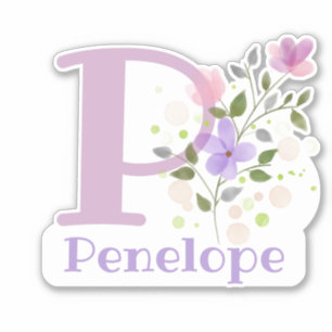 Name Penelope plus Initiale mit Blumendesign Aufkleber