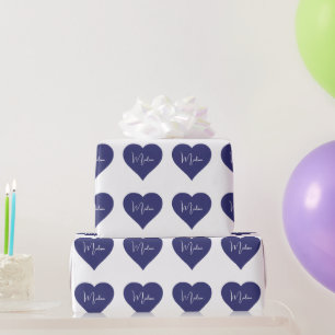 Name Personalisiert Dark Blue Heart Custom Geschenkpapier