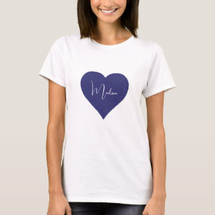 Name Personalisiert Dark Blue Heart Custom T - Shi T-Shirt