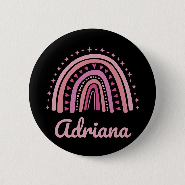 Name Personalisiert Funny Women Pink Rainbow Adria Button (Vorderseite)