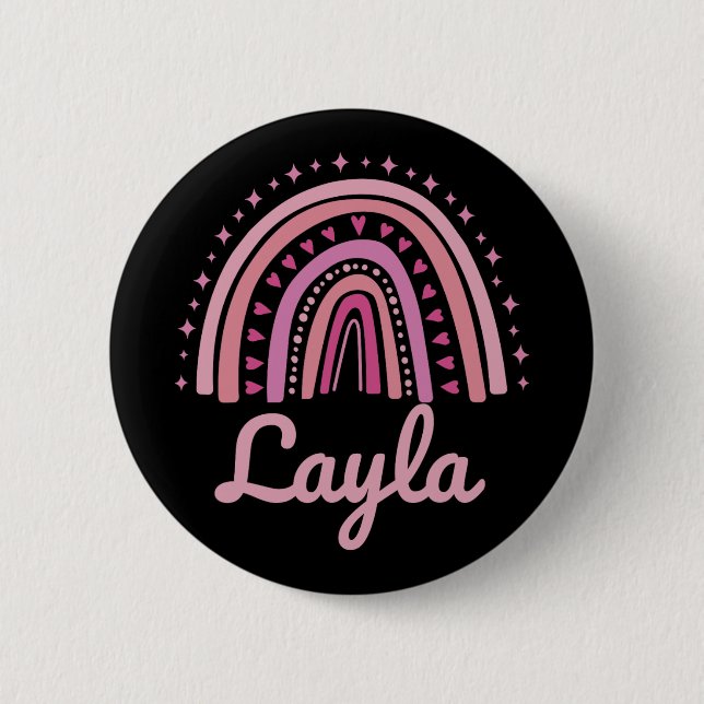 Name Personalisiert Funny Women Pink Rainbow Layla Button (Vorderseite)