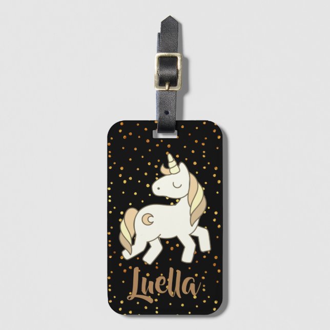 Name Personalisiert Gold Einhorn Gepäckmarke hinzu Gepäckanhänger (Vorderseite Vertikal)