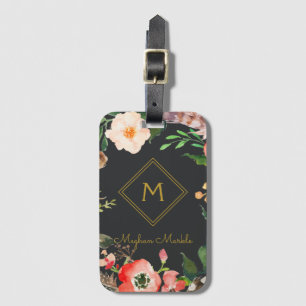 Name Personalisiert Modernes Elegantes Blumengold Gepäckanhänger