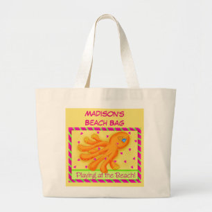 Name Personalisiert Octopus Yellow Orange Beach Ta Jumbo Stoffbeutel