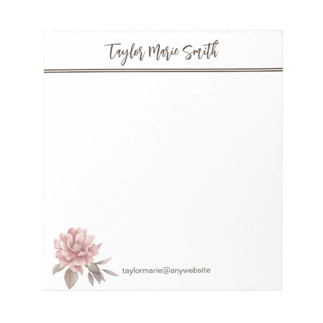 Name Personalisiert Pink Peony Blumen Notepad Notizblock (Vorderseite)