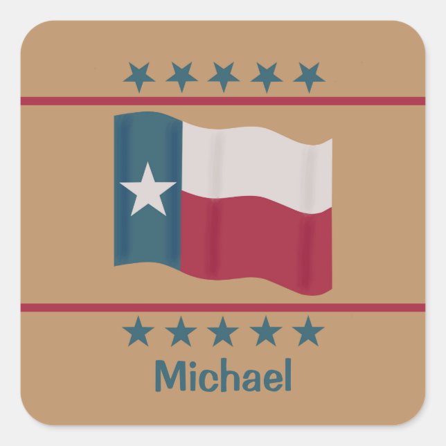 Name Personalisiert Texas Lone Star Flag Quadratischer Aufkleber (Vorderseite)