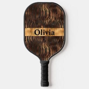 Name Personalisiert Tiger Print Gold Pickleball Schläger
