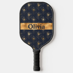 Name Personalisierte Pfauenfeathers Print Gold Pickleball Schläger