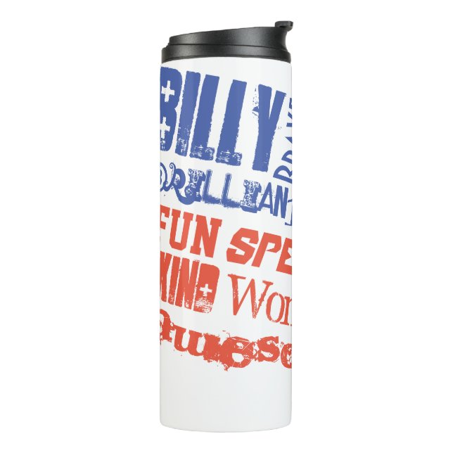 Name Personalisierte US-Flagge Worte der Bewunderu Thermosbecher (Nach links gedreht)