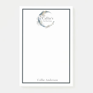 Name Personalisierter Blauer Mond und Blume Post-it Klebezettel