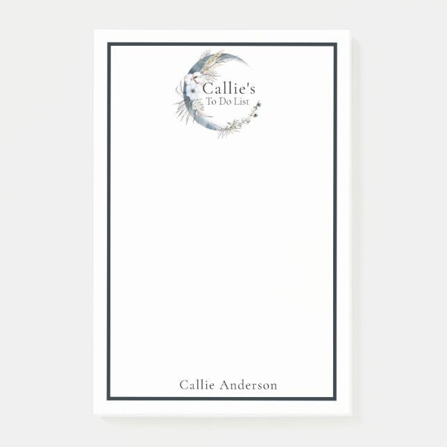 Name Personalisierter Blauer Mond und Blume Post-it Klebezettel (Vorderseite)