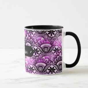 Name-personalisierter lila Spitze-Damast Tasse
