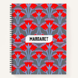 Name Personalisiertes Roter Glockenblumen-Spiralno Notizbuch