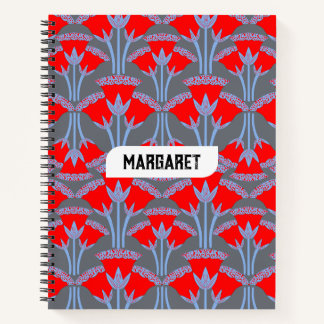 Name Personalisiertes Roter Glockenblumen-Spiralno Notizbuch