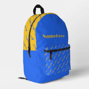 Name Personalization Bright Sun Yellow Royal Blue Bedruckter Rucksack
