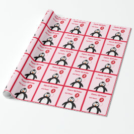 Name Pinguin 3. Geburtstag pink hinzufügen Geschenkpapier