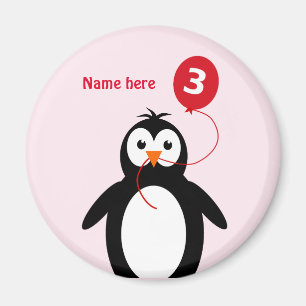 Name Pinguin 3. Geburtstag rot pink hinzufügen Magnet