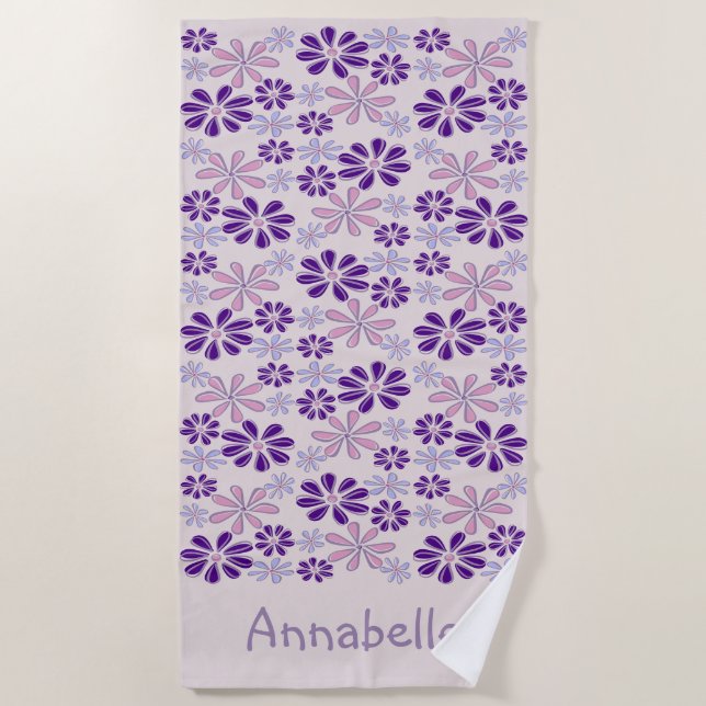 Name Pink Indigo Blume Doodle Strandtuch (Vorderseite)