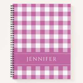 Name Pink & White Gingham Checkered Pattern Editor Notizbuch