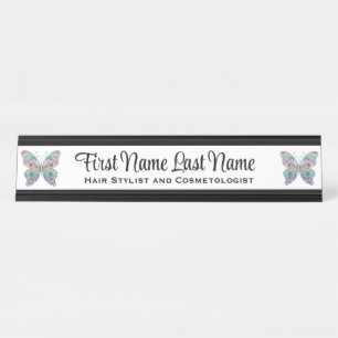 Name Plakat für die Schwarzweiß-Rainbow-Butterfly- Schreibtischnamensplakette