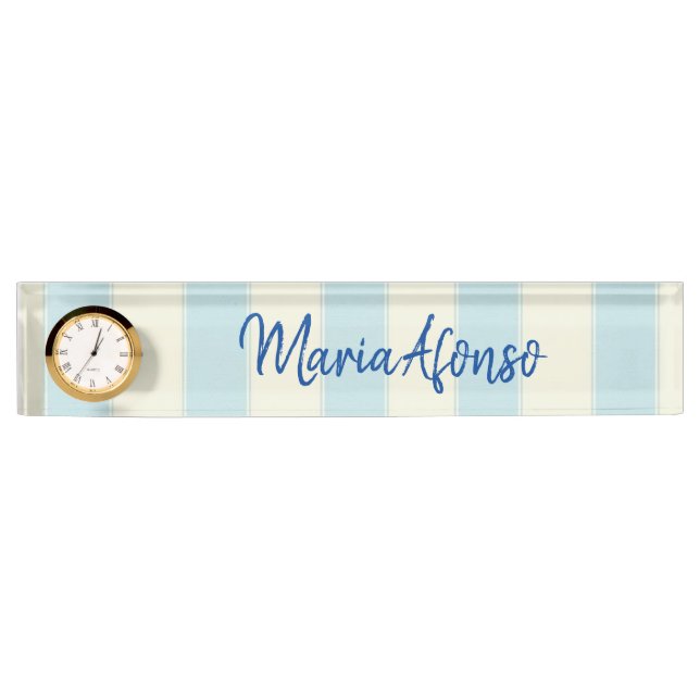 Name Plate Blue Beige Streifen Namensplakette (Vorderseite)