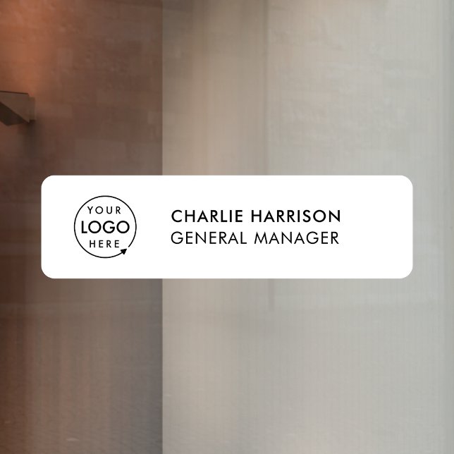 Name Plate Office Door Business Logo Modern White Fensteraufkleber (Von Creator hochgeladen)