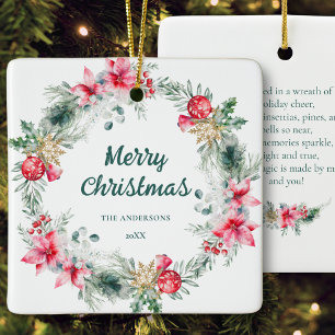Name Poinsettia Red Green Wreath Weihnachtsgedicht Keramikornament
