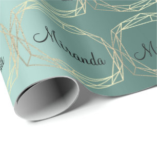 Name Polygonal Aquamarine Champaigne Gold Diamond Geschenkpapier