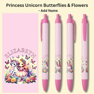 Name Princess mit Unicorn-Butterfett-Blume hinzufü Kugelschreiber